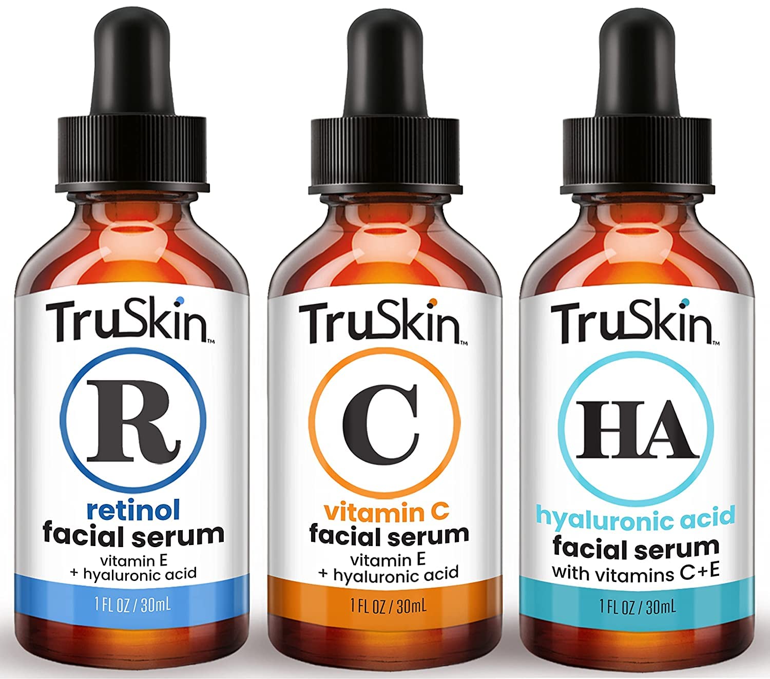 Truskin Face Serum Trio – Hyaluronic Acid, Vitamin C & Retinol Serum For Face – Anti Aging Skin Care Set For Women – Skin Care For Bright, Smooth, Firm & Hydrated Skin, 1 Fl Oz, 3 Bottles