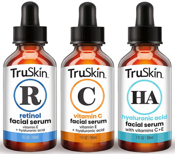 Truskin Face Serum Trio – Hyaluronic Acid, Vitamin C & Retinol Serum For Face – Anti Aging Skin Care Set For Women – Skin Care For Bright, Smooth, Firm & Hydrated Skin, 1 Fl Oz, 3 Bottles