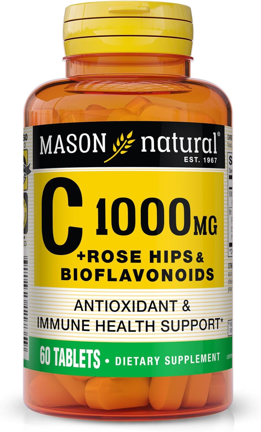 MASON NATURAL Vitamin C 1,000 mg Plus Rose HIPS and Bioflavonoids Complex - Supports a Healthy Immune System, Antioxidant and Essential Nutrient, 60 Tablets