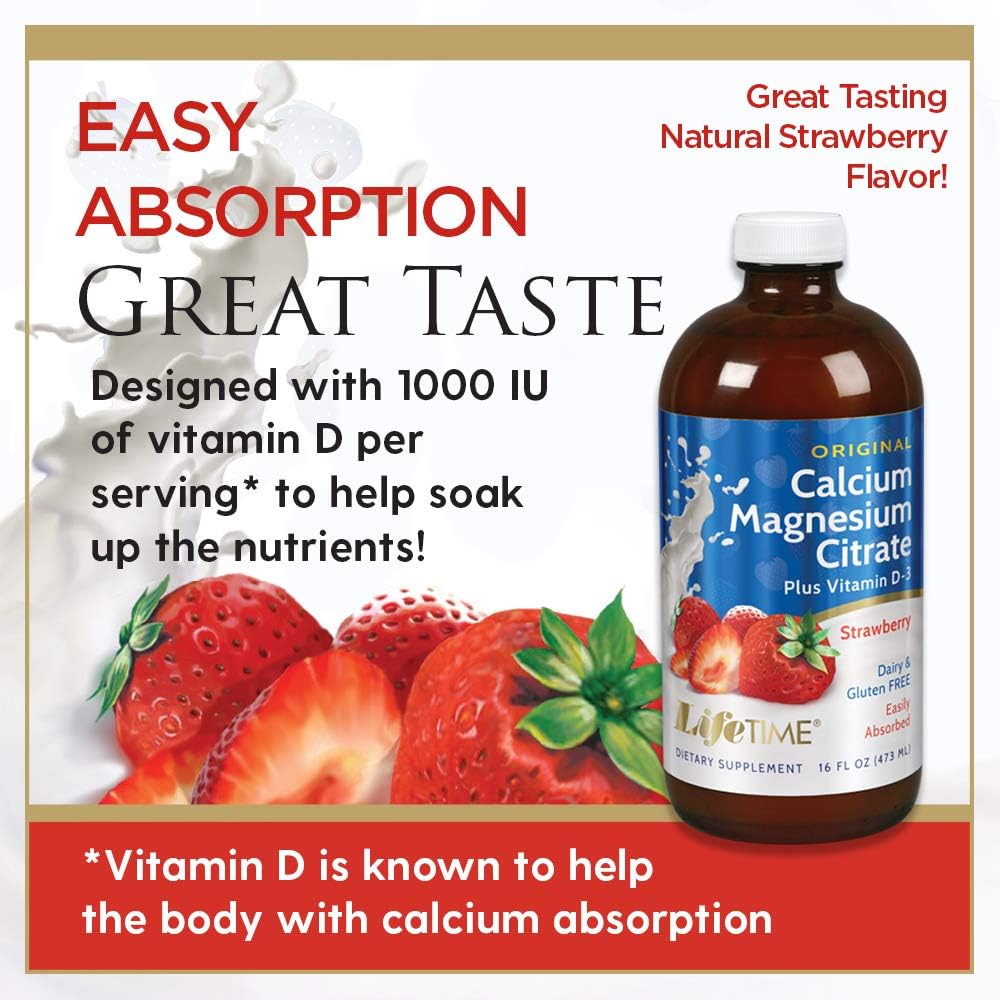 LifeTime Vitamins - Liquid Calcium Magnesium Citrate Natural Strawberry Flavor - 16 fl. oz. : Health & Household