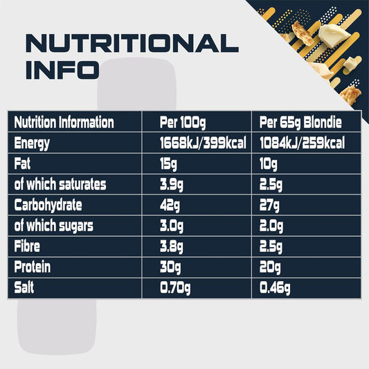 Sci-Mx High Protein White Choc Chip Blondie Box - 20G Protein, 2G Sugar + 259 Calories Per Blondie - Pack Of 12 X 65 G - Low Sugar - Pre/Post Workout Snack - No Palm Oil - Suitable For Vegetarians