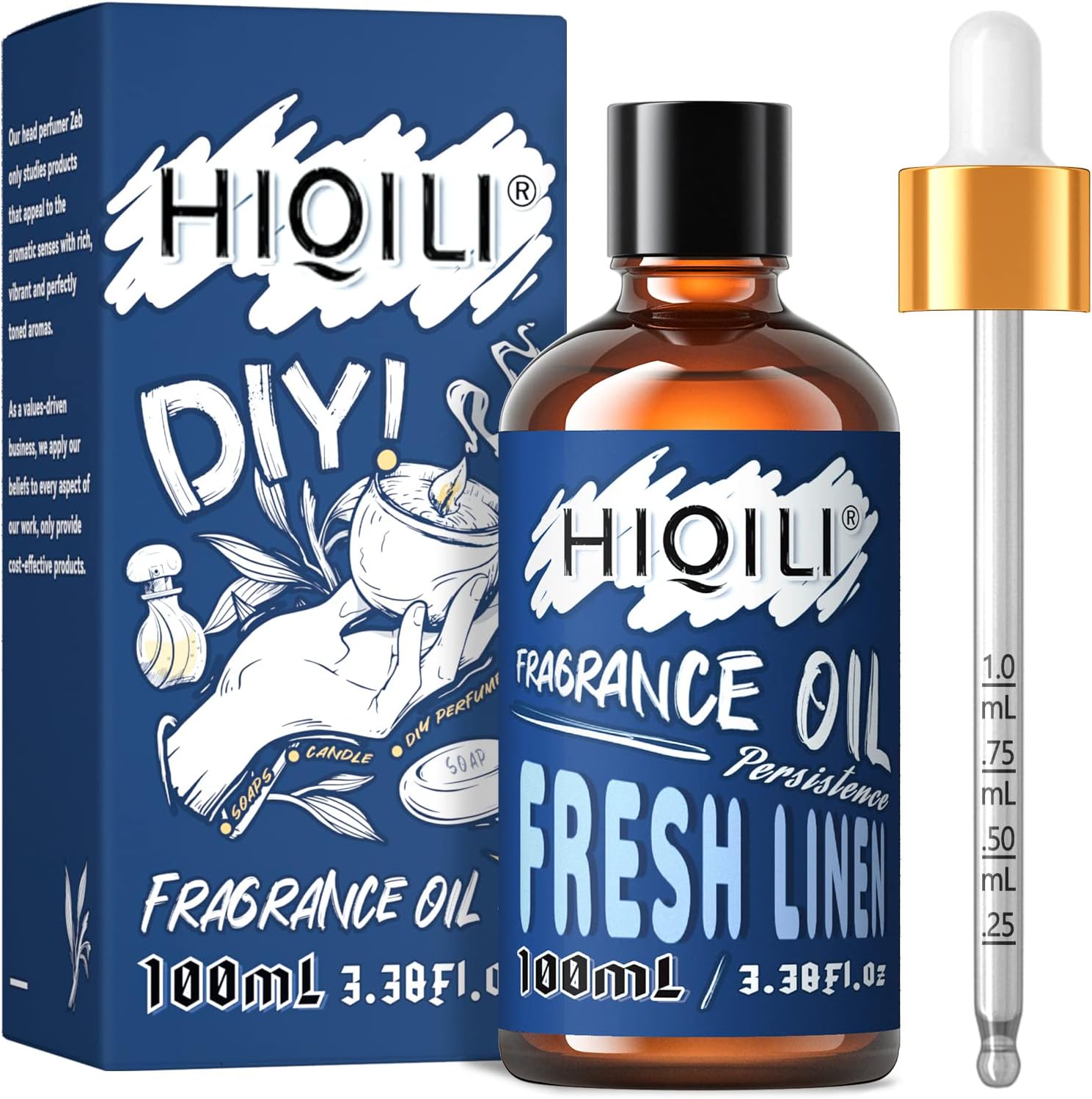 HIQILI Fresh Linen Fragrance Oil 100ml, Single Essential Oil for Diffuser Car Freshies, Clean Fresh Scent for Candle Making Soap Laundry 3.38 Fl Oz