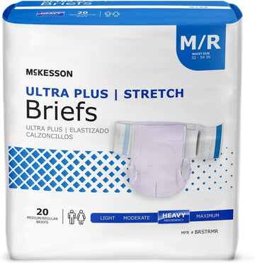 McKesson Ultra Plus Stretch Briefs, Incontinence, Heavy Absorbency, Medium, 20 Count, 1 Pack