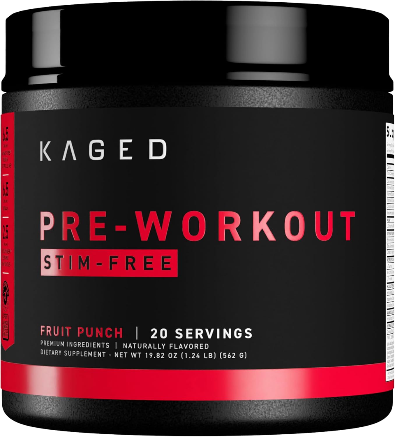 Kaged Stimulant Free Pre Workout Powder Fruit Punch Pre-Kaged Formulated With Creatine, Beta Alanine No Jitters 20 Servings