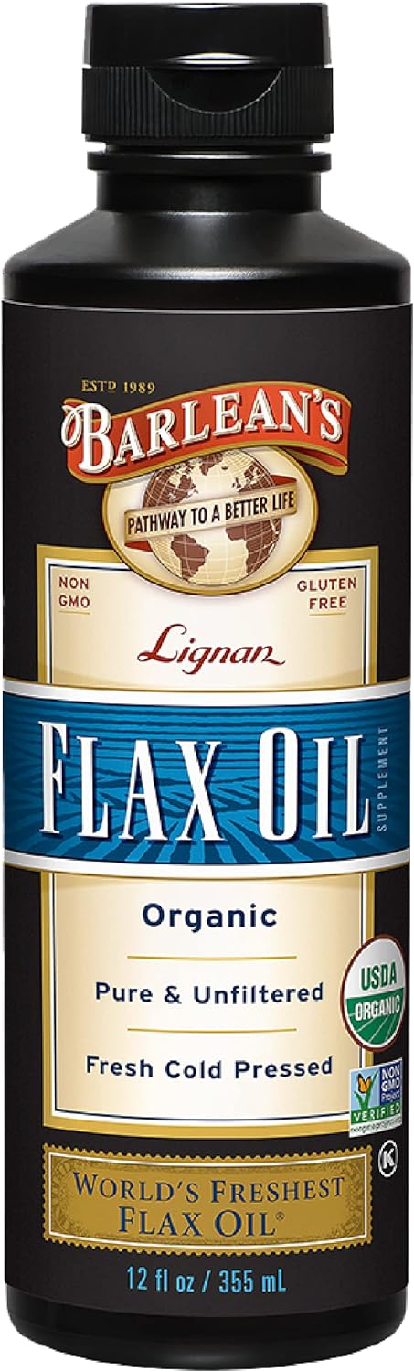 Barlean'S Lignan Flaxseed Oil From Cold-Pressed Flaxseeds - 7,230 Mg Ala Omega-3 Fatty Acids For Improving Heart Health - Vegan, Usda Organic, Non-Gmo, Gluten-Free - 12 Oz