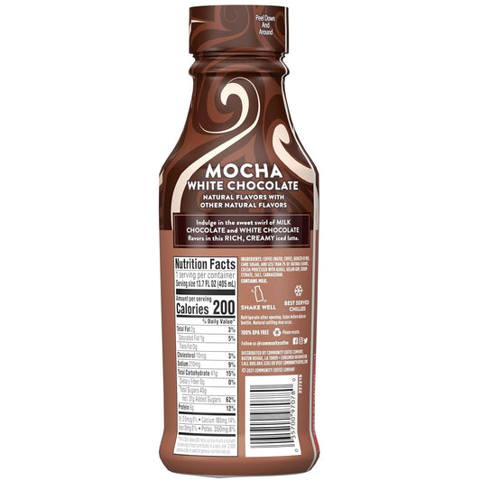 Community Coffee Iced Latte Coffee Drink, Mocha White Chocolate, Natural Flavors, 13.7 Fluid Ounce (Pack Of 12)