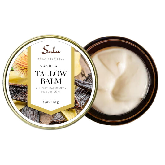 Sulu Organics Natural Whipped Tallow Balm For Face And Body, Natural Moisturizer Made With Grassfed Beef Tallow- 4 Oz/113 G (Vanilla)