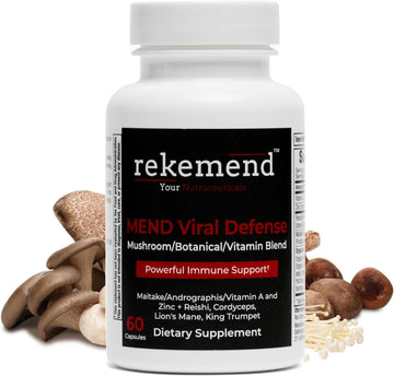 rekemend Mushroom Supplement for Immune Support - Contains Lions Mane, Cordyceps & Reishi Mushroom Extracts - 60 Capsules