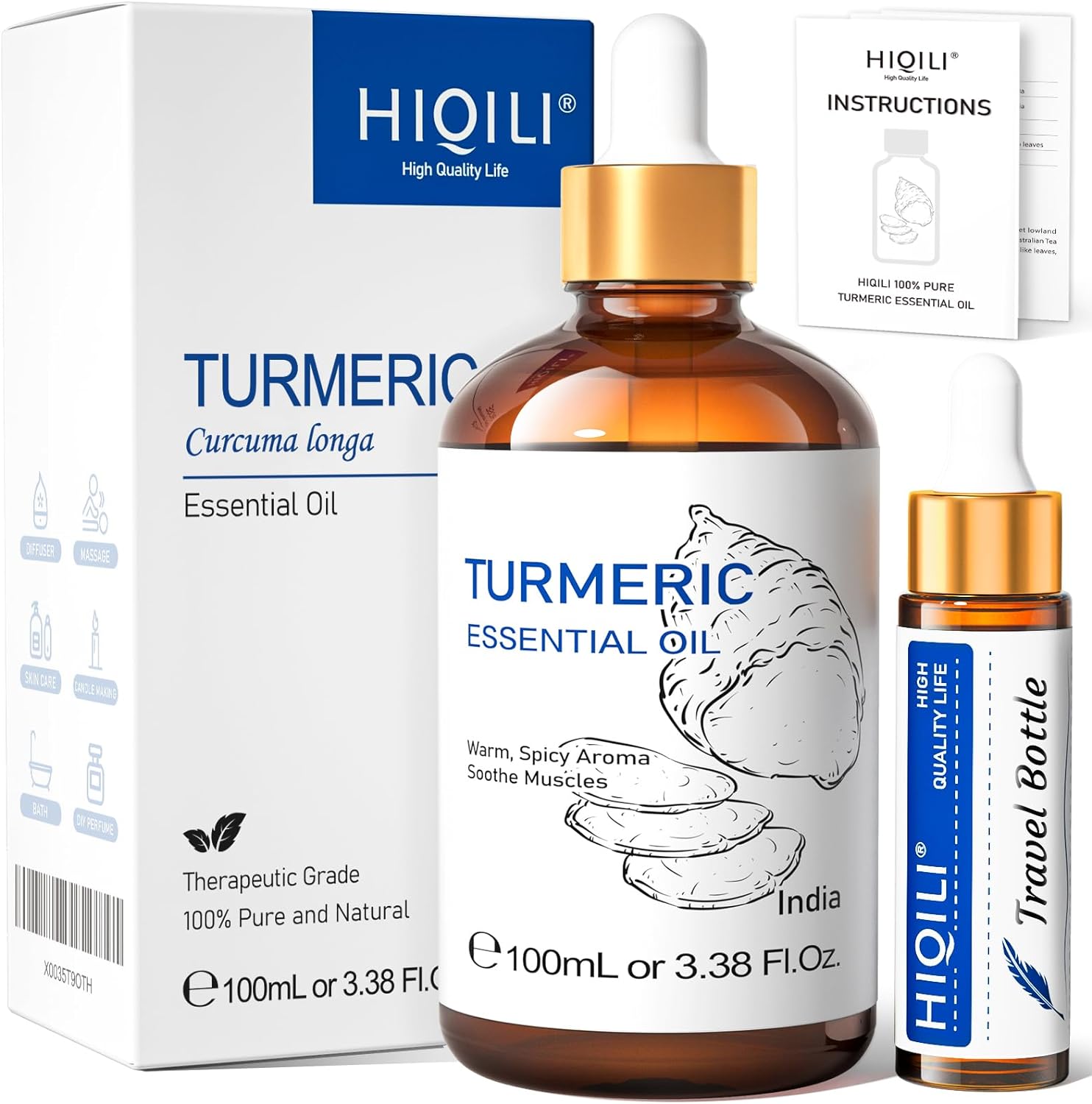 HIQILI Turmeric Oil for Face Dark Spots, Face Problems,100% Pure, Use After Dilution- 3.38 Fl Oz