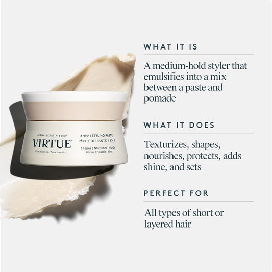 Virtue 6-In-1 Hair Paste, Hair Styling Cream With Shea Butter For A Medium Hold For Men And Women, Color Safe, 1.7 Oz