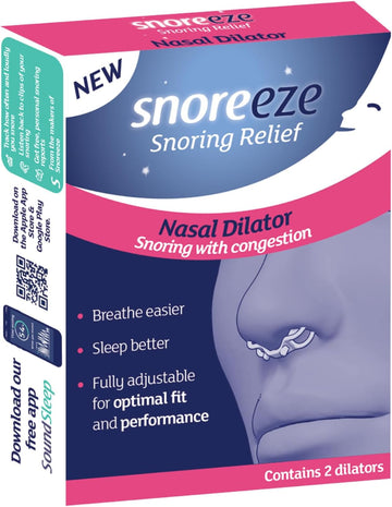 Snoreeze Anti-Snoring Nasal Strips - Snoring Aids For Men And Women To Improve Airflow - Nose Strips To Reduce Snoring With Nasal Congestion - Use With Mobile App - Large, Pack Of 20