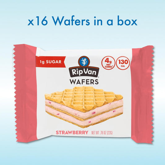 Rip Van Strawberry Keto Wafer Cookies - Healthy Vegan Snacks - Non Gmo, Low Sugar (1G), Low Calorie - 16 Count