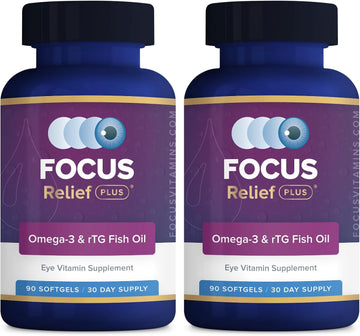 Focus Relief Plus Dry Eye Formula (270 Ct. 90 Day Supply) Dry Eye Omega 3 Supplement - Dry Eye Relief Supplement - Omega 3 Fish Oil For Dry Eye