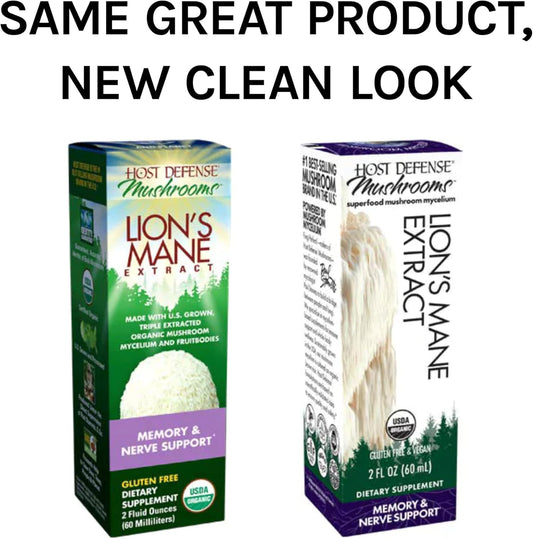 Host Defense, Lion's Mane Extract, Promotes Mental Clarity, Focus and Memory, Mushroom Supplement, Plain, 2  