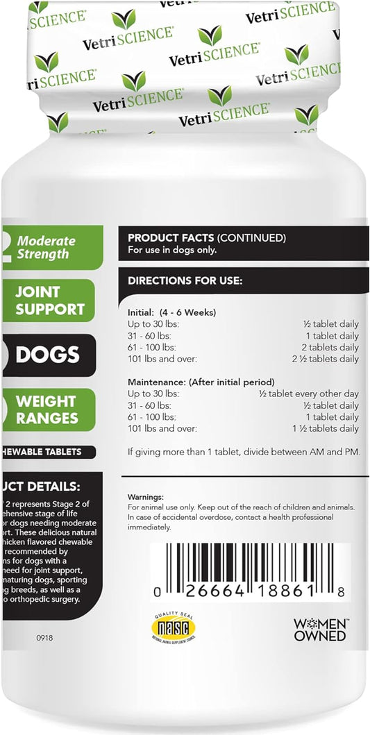 VETRISCIENCE GlycoFlex Stage 2 Hip and Joint Supplement for Dogs, Chewable Tablet – Moderate Joint Support with Green Lipped Mussel, DMG, and 750 MG Glucosamine Per Tablet