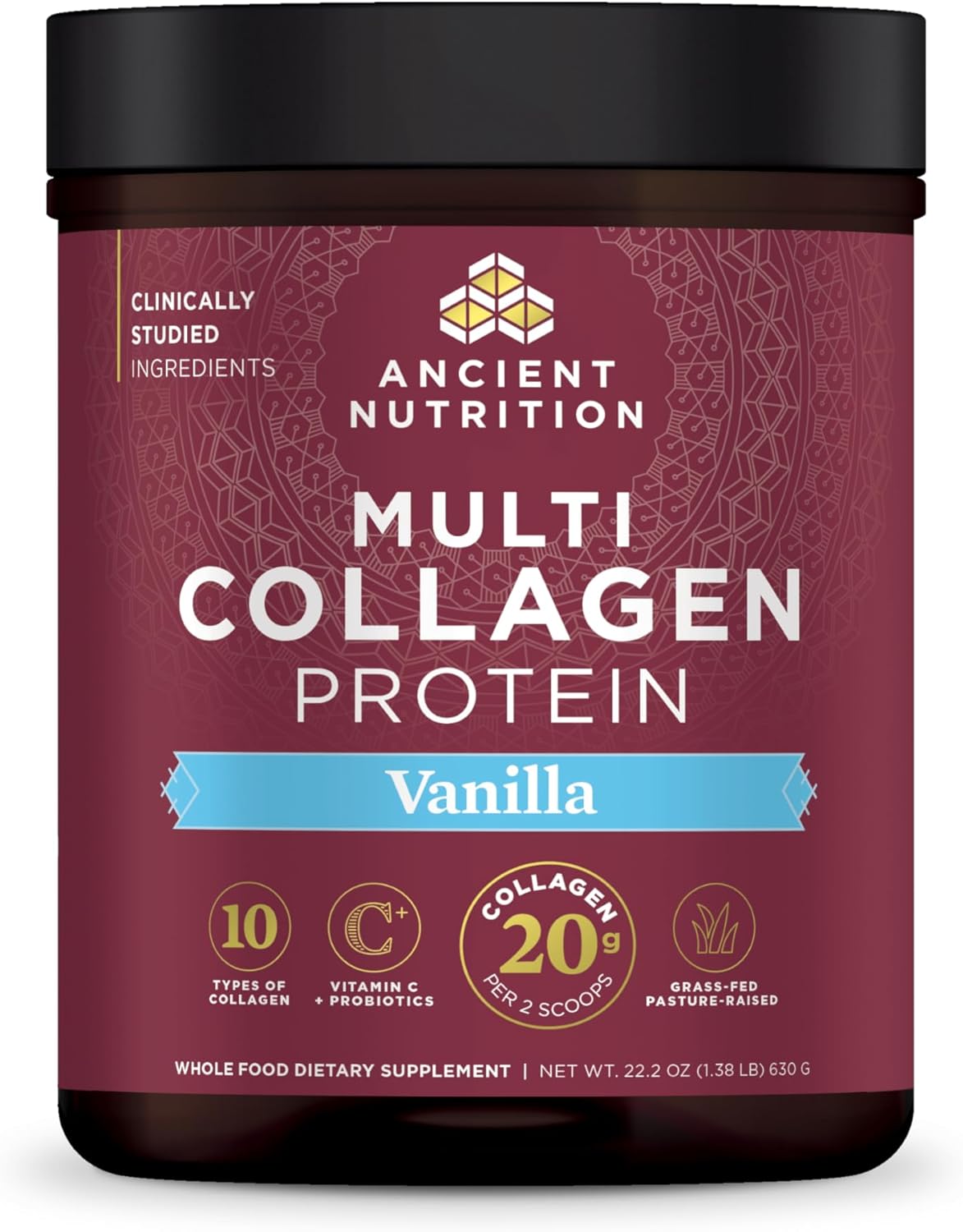 Ancient Nutrition Collagen Powder Protein With Probiotics, Multi Collagen Protein With Vitamin C, Hydrolyzed Collagen Peptides Supports Skin And Nails, Gut Health (60 Servings, Vanilla)…