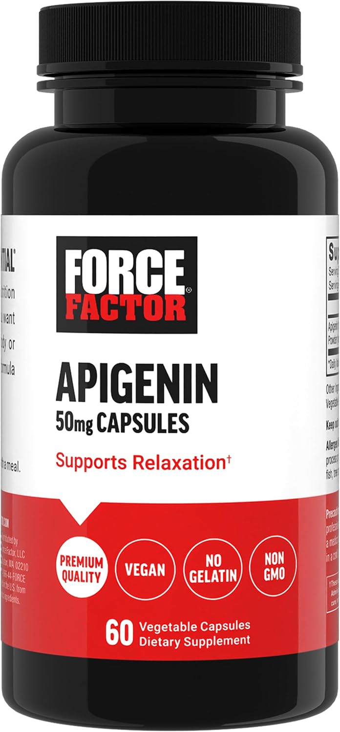 Force Factor Apigenin Supplement For Relaxation And Stress Support, Powerful Bioflavonoid And Antioxidant, Apigenin 50Mg, Premium Quality, Vegan, Non-Gmo, 60 Capsules (Packaging May Vary)