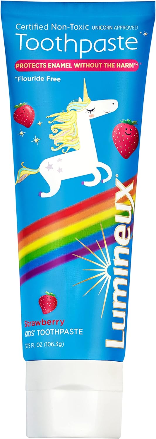 Lumineux Dentist Formulated Kids Toothpaste, Strawberry Flavor & Unicorn Approved - Certified Non-Toxic, Fluoride Free & SLS Free - 3.75 Oz