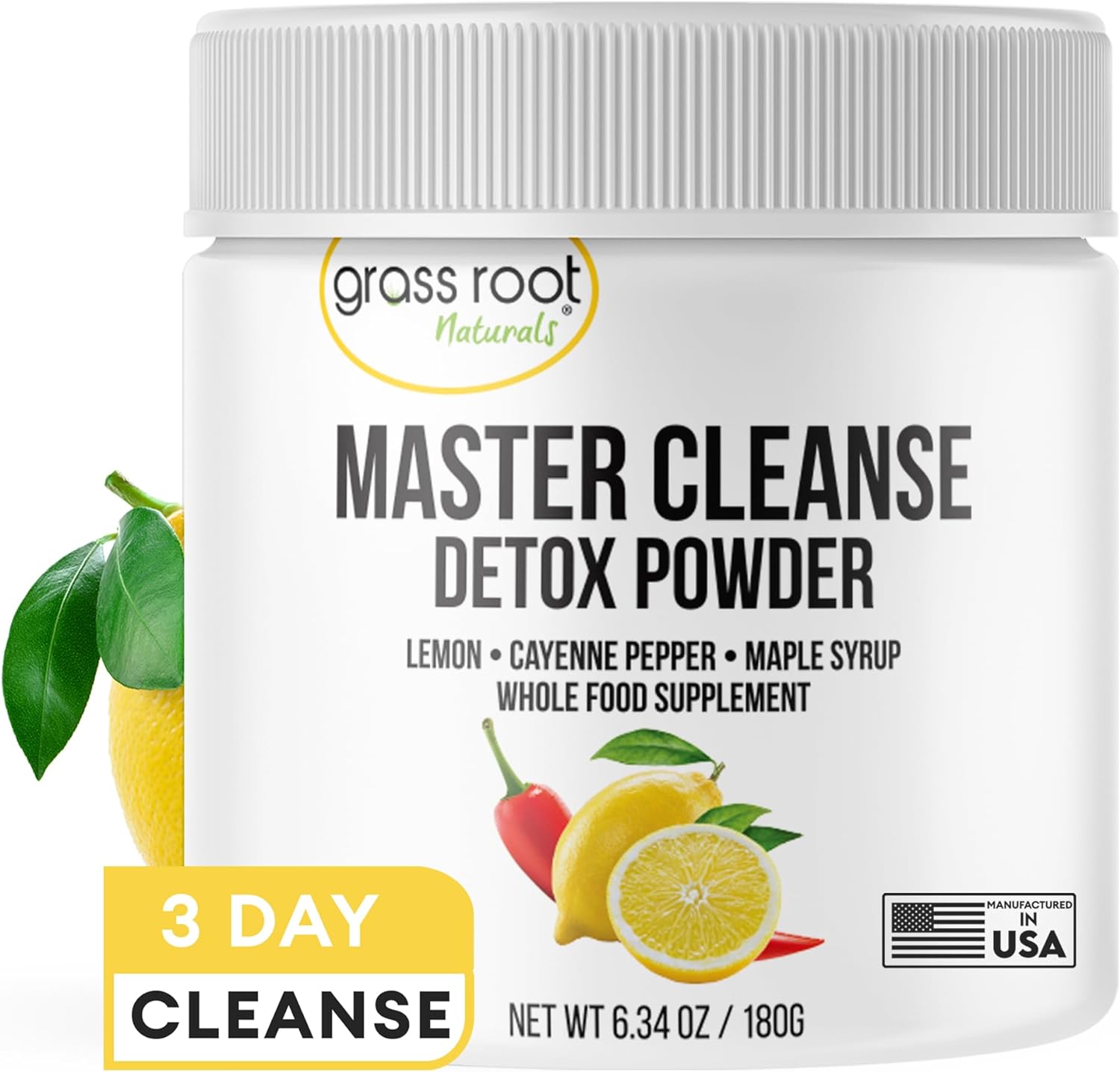 Master Cleanse Detox Powder- Lemonade Detox 3-Day Plant-Based Supplement with Lemon, Maple Syrup, and Cayenne Diet, 6.34oz Container