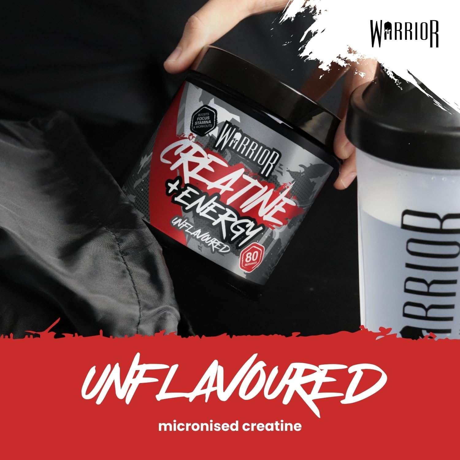 Warrior Creatine Monohydrate Powder + Energy 360g - Formulated as a Pre Workout to Fuel Performance and Support Muscle Recovery - Contains Caffeine & Vitamins - 80 Servings (Unflavoured) : Amazon.co.uk: Health & Personal Care
