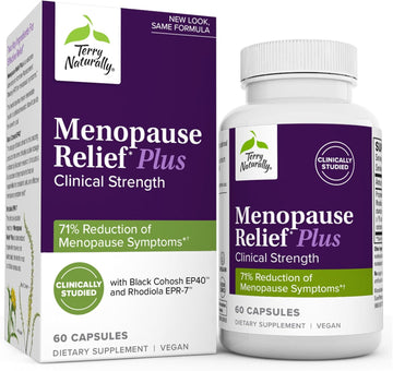 Terry Naturally Menopause Relief Plus - 60 Capsules - Clinical-Strength Formula With Rhodiola & Black Cohosh - Non-Gmo, Vegan, Gluten Free - 30 Servings