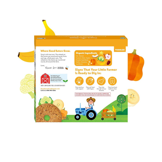 Once Upon A Farm Organic Tractor Wheels Toddler Bar, Banana, Pumpkin & Cauliflower | 8 Boxes