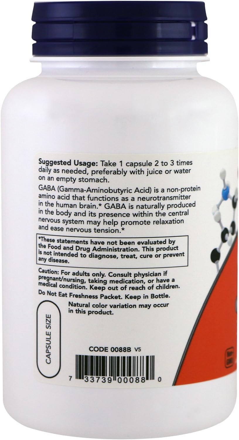 NOW Foods Supplements, GABA (Gamma-Aminobutyric Acid) 500 mg + B-6, Natural Neurotransmitter*, 200 Veg Capsules : Health & Household