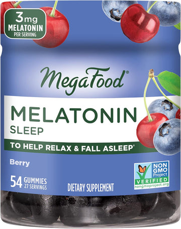 MegaFood Melatonin Gummies - Melatonin 3mg per Serving to Help Relax & Fall Asleep – Sleep Gummies for Adults - Berry Flavor, Non-GMO, Certified Vegan - 54 Gummies (27 Servings)