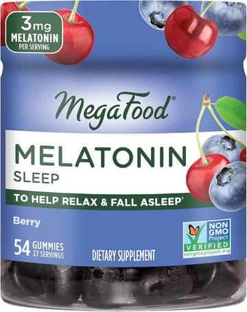 Megafood Melatonin Gummies - Melatonin 3Mg Per Serving To Help Relax & Fall Asleep – Sleep Gummies For Adults - Berry Flavor, Non-Gmo, Certified Vegan - 54 Gummies (27 Servings)