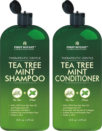 Mint Shampoo And Conditioner - Tea Tree And Peppermint Oils - Promotes Hair Growth, Fights Dandruff, Lice & Itchy Scalp - Sulfate-Free For Men And Women - 16 Fl Oz X 2