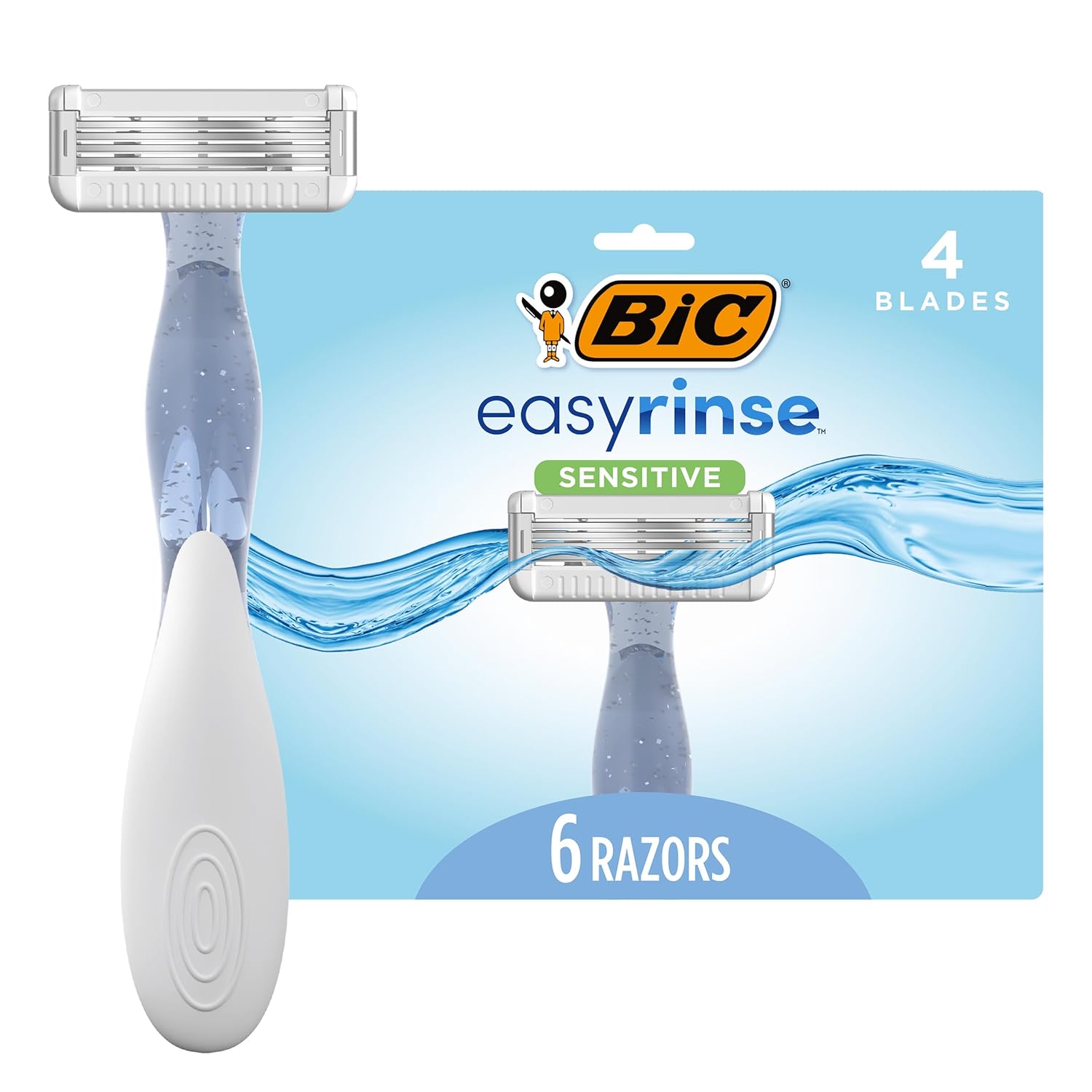 Bic Easyrinse Sensitive Anti-Clogging Women'S Disposable Razors, Clinically Proven For Sensitive Skin, Shaving Razors With 4 Blades, 6 Count