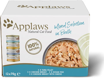 Applaws Natural Wet Cat Food, Multipack Chicken and Fish Selection in Broth 70 g Tin (Pack of 12)?MM1019NET