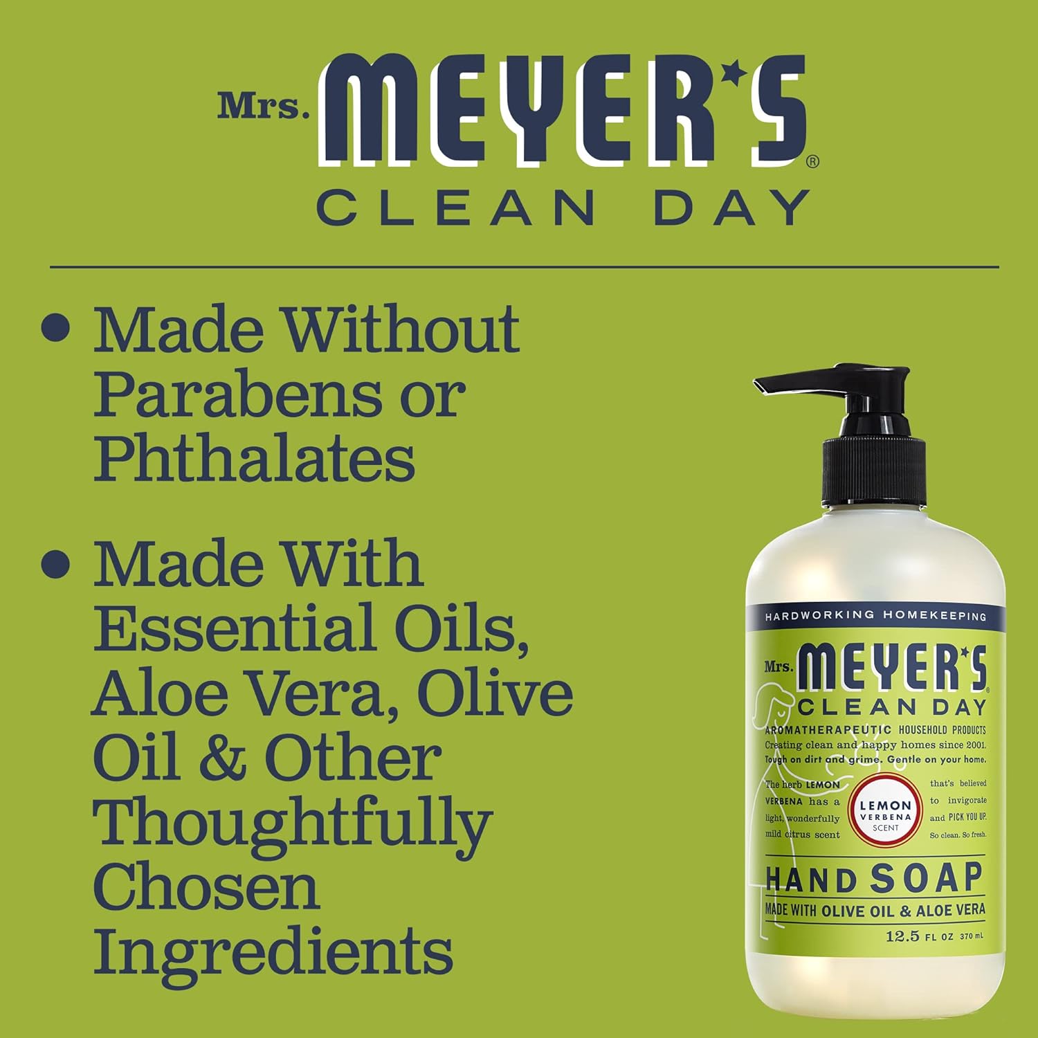 Mrs. Meyer's Clean Day Liquid Hand Soap, Cruelty-Free, and Biodegradable Hand Wash Made with Essential Oils, Lemon Verbena Scent, 12.5 Oz (Pack of 3) : Beauty & Personal Care