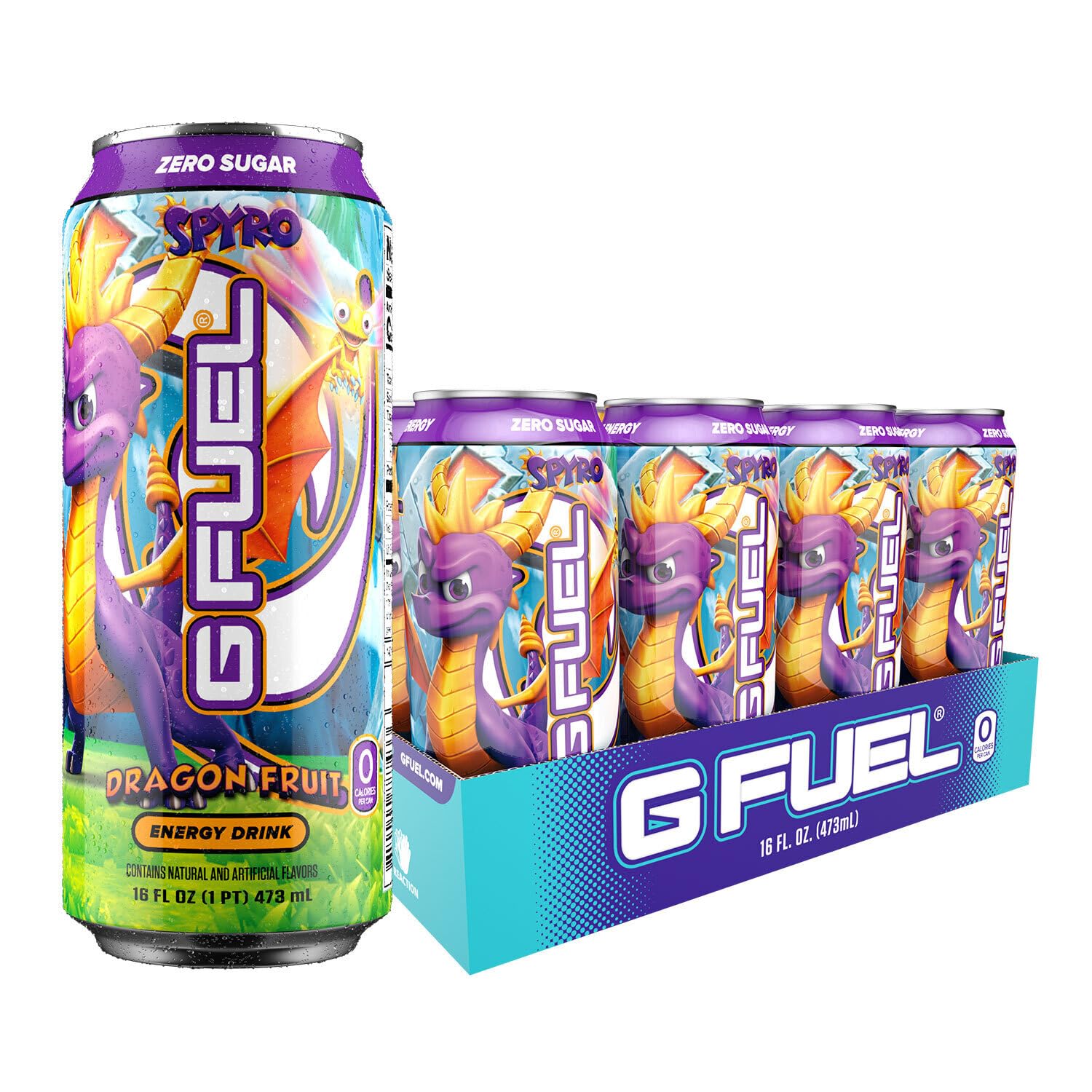 G Fuel Spyro The Dragon Energy Drink, Sugar Free, Healthy Drinks, Zero Calorie, 140 Mg Caffeine Per Carbonated Can, Dragon Fruit Flavor, Focus Amino, Vitamin + Antioxidants Blend - 12 Pack