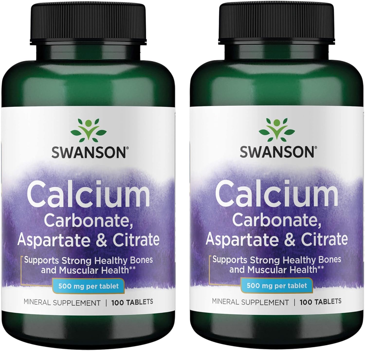 Swanson Calcium (Carbonate Aspartate & Citrate) 500 Milligrams 100 Tabs (2 Pack)