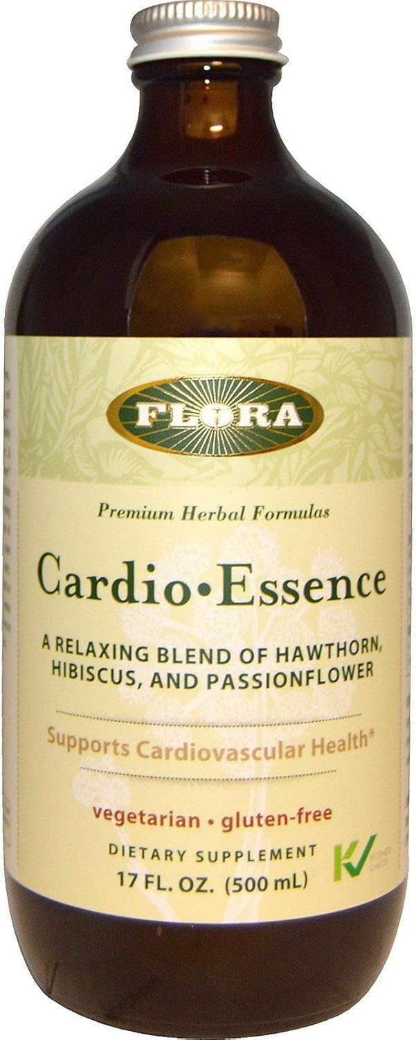 Flora - Cardio-Essence, Relaxing Blend of Hawthorn, Hibiscus & Passionflower, Vegetarian, Gluten Free Daily Tonic, 17-fl. oz. Glass Bottle : Health & Household