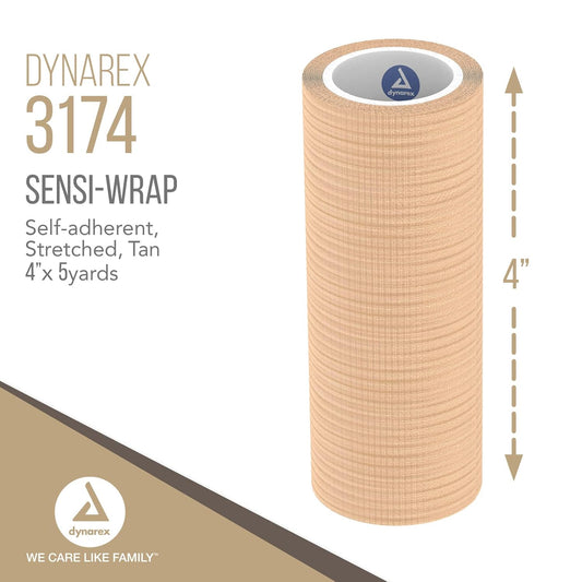 Dynarex 3174 Sensi-Wrap Self Adherent Bandage, 4" X 5 Yard, Pack Of 18