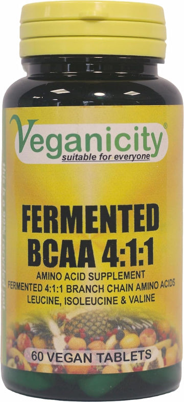 Veganicity Fermented Bcaas 4:1:1 1000Mg : Amino Acid Supplement : 60 Tablets, In A Planet-Friendly 99% Recycled Pot