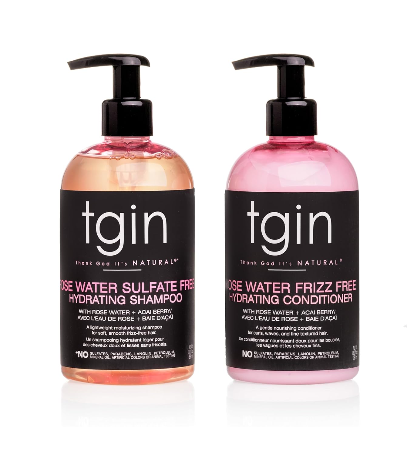 tgin Rose Water Shampoo + Conditioner DUO - For Natural / Dry/Fine/Color Treated Hair - Curls - Waves - Low Porosity - 13oz