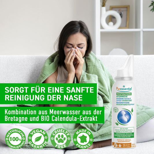 Puressentiel Respiratory Nasal Hygiene Hydrating Spray - Cleanses The Nasal Cavities - Isotonic Solution - Ideal For Dry, Sensitive And Irritated Noses - Sea Water & Organic Calendula - 100% Natural