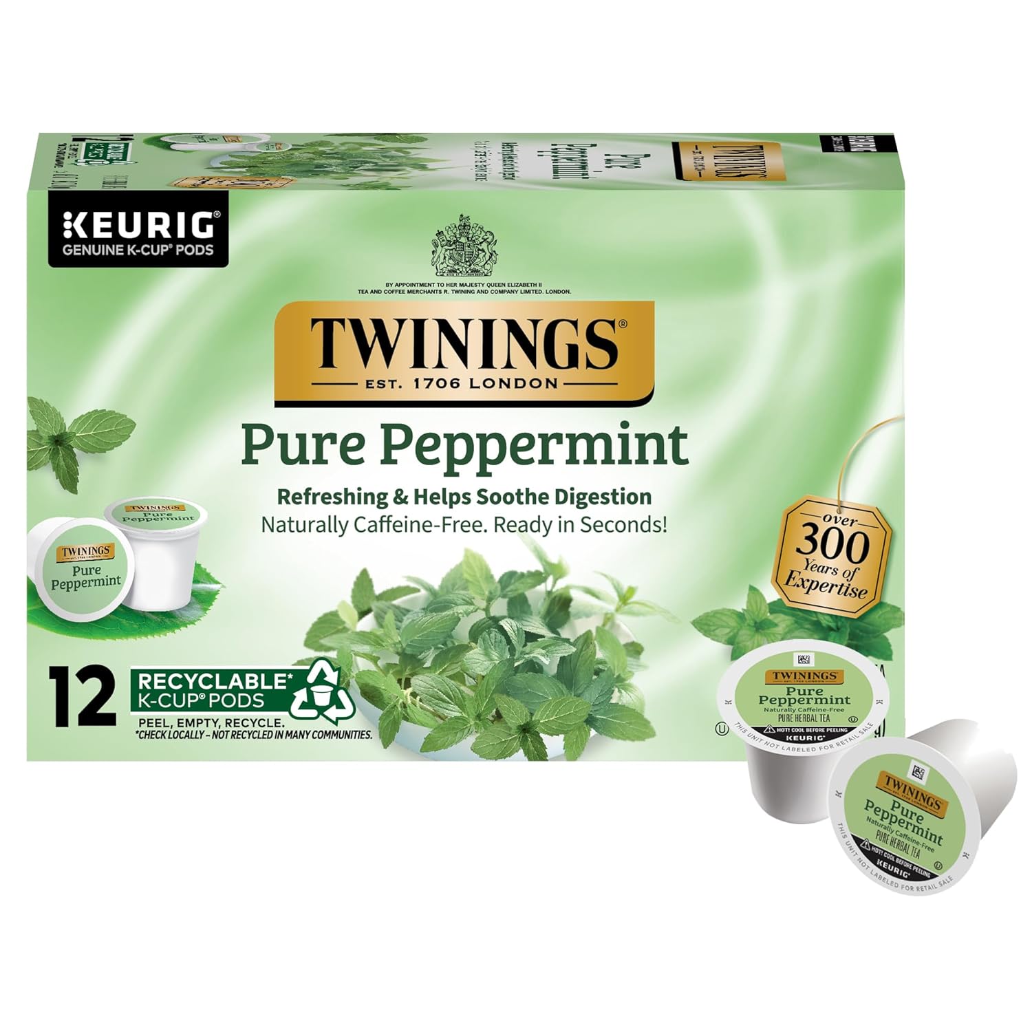 Twinings Pure Peppermint Herbal Tea K-Cup Pods For Keurig, 12 Count (Pack Of 6), Made With 100% Pure Peppermint, Naturally Caffeine-Free, Enjoy Hot Or Iced | Packaging May Vary