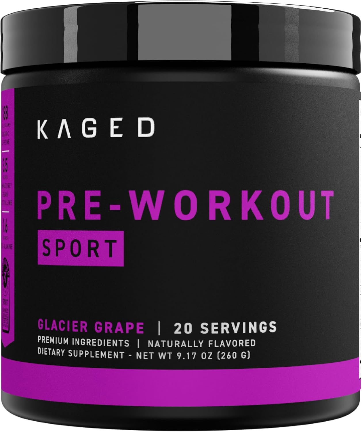 Kaged Athletic Sport Pre Workout Powder | Glacier Grape | Energy Supplement For Endurance | Cardio, Weightlifting Sports Drink | 20 Servings