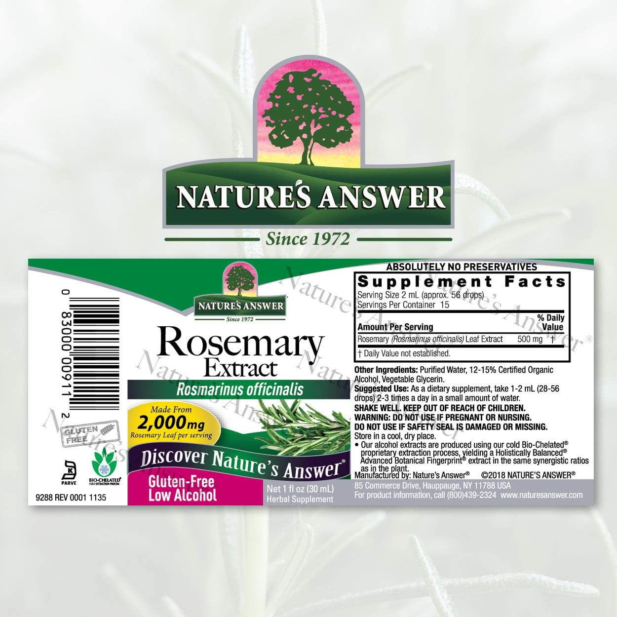 Nature's Answer Rosemary Leaf Extract Supplement with Organic Alcohol, 1-  | Promotes Hair Growth | Skin Care Health | Scalp Restoration
