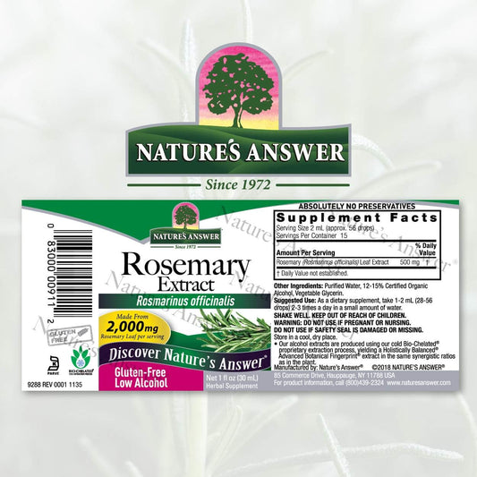 Nature's Answer Rosemary Leaf Extract Supplement with Organic Alcohol, 1-  | Promotes Hair Growth | Skin Care Health | Scalp Restoration