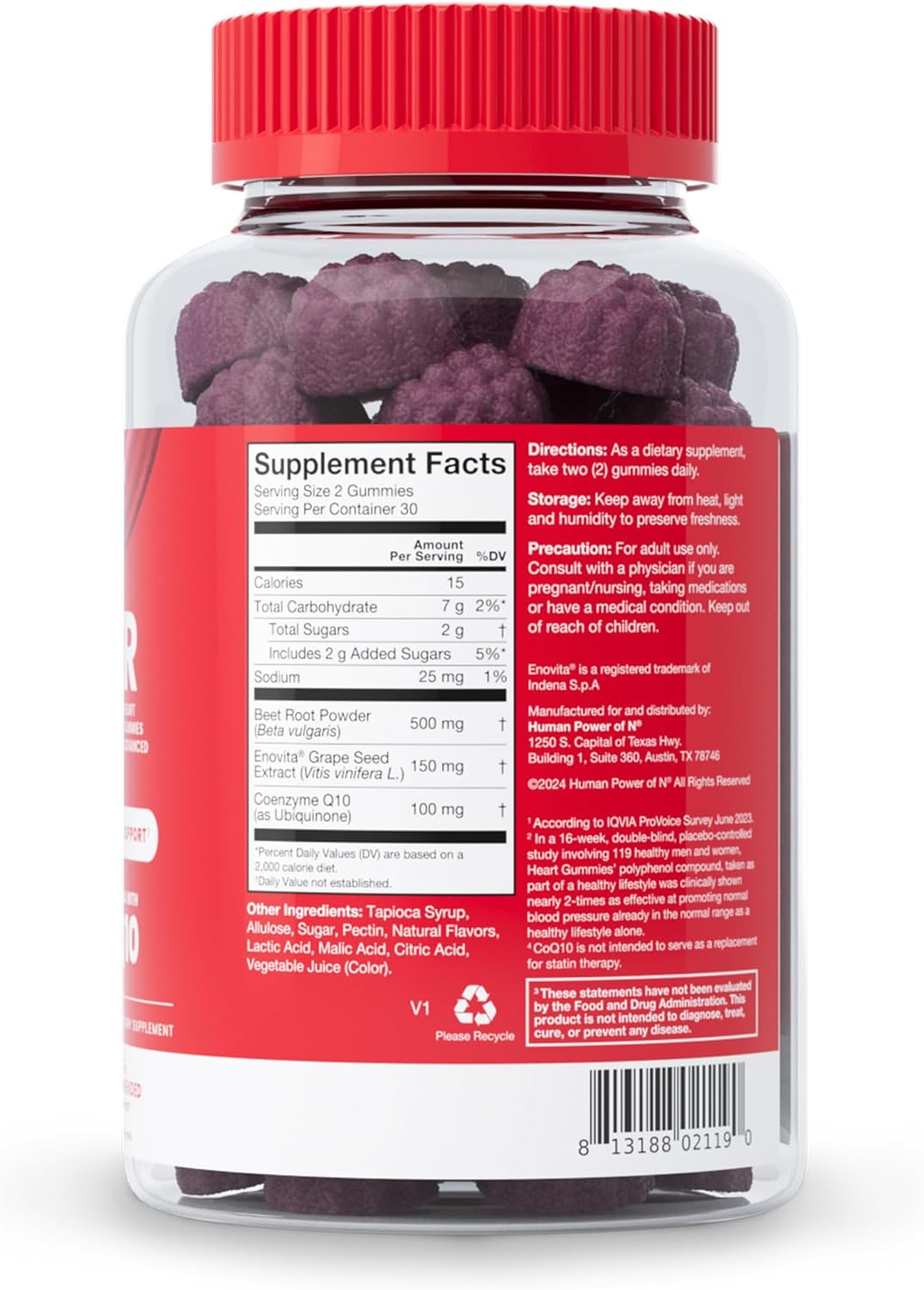 humanN SuperBeets Heart Gummies Advanced - 100mg of CoQ10 Plus Beetroot & Grape Seed Extract, 60 Count : Health & Household