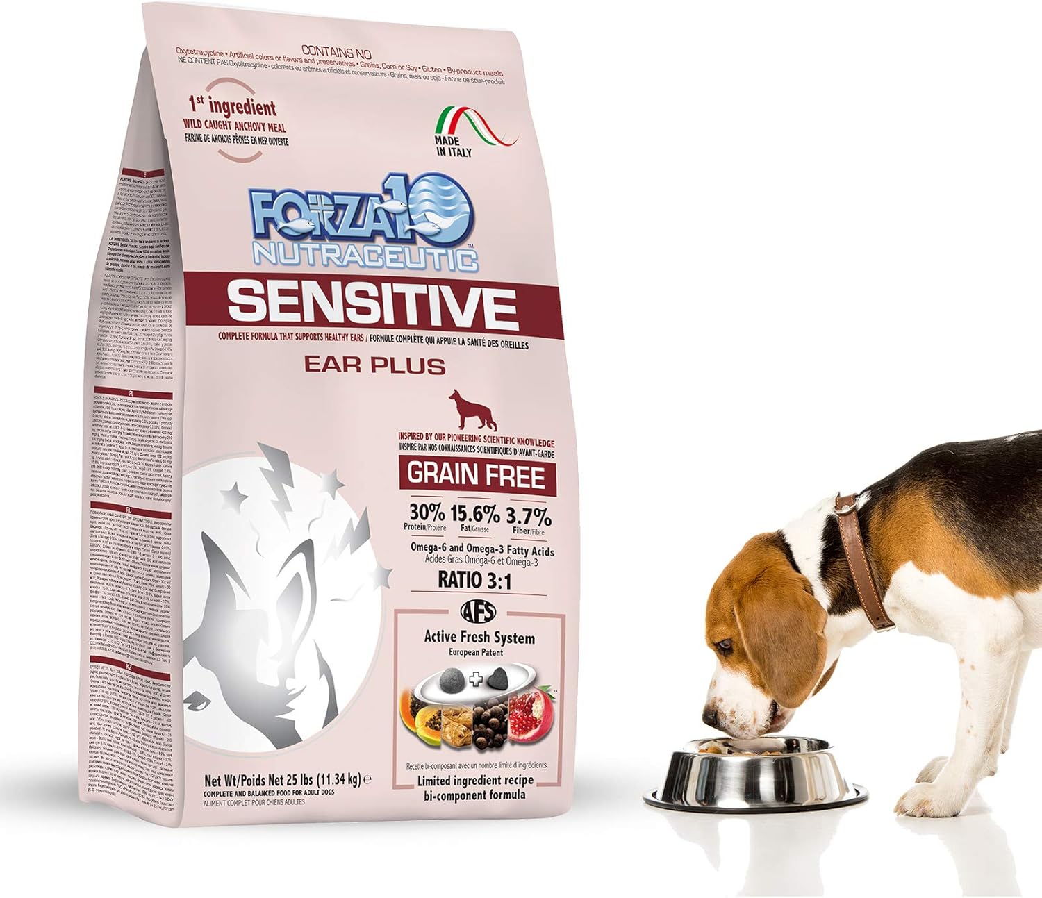 Forza10 Sensitive Dog Ear Infection Treatment Grain Free Dog Food, Fish Flavor 25 Pound Bag Dog Food, Helps Dog Ear Yeast Infection, Head Shaking And Smelly And Itchy Ears