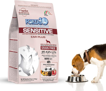 Forza10 Sensitive Dog Ear Infection Treatment Grain Free Dog Food, Fish Flavor 25 Pound Bag Dog Food, Helps Dog Ear Yeast Infection, Head Shaking And Smelly And Itchy Ears