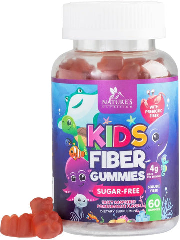 Kids Fiber Gummy Bears Supplement - Sugar Free Daily Prebiotic Fiber for Kids, Supports Regularity, Digestive Health & Immune Support - Nature's Plant Based Vitamins, Vegan, Berry Flavor - 60 Gummies