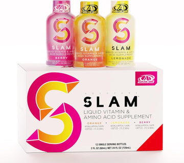 Advocare Slam Variety Pack - Liquid Vitamin & Amino Acid Supplement - Contains Vitamin B-12, Vitamin B-6, Folic Acid & More - Orange, Berry & Lemonade - 12 Bottles