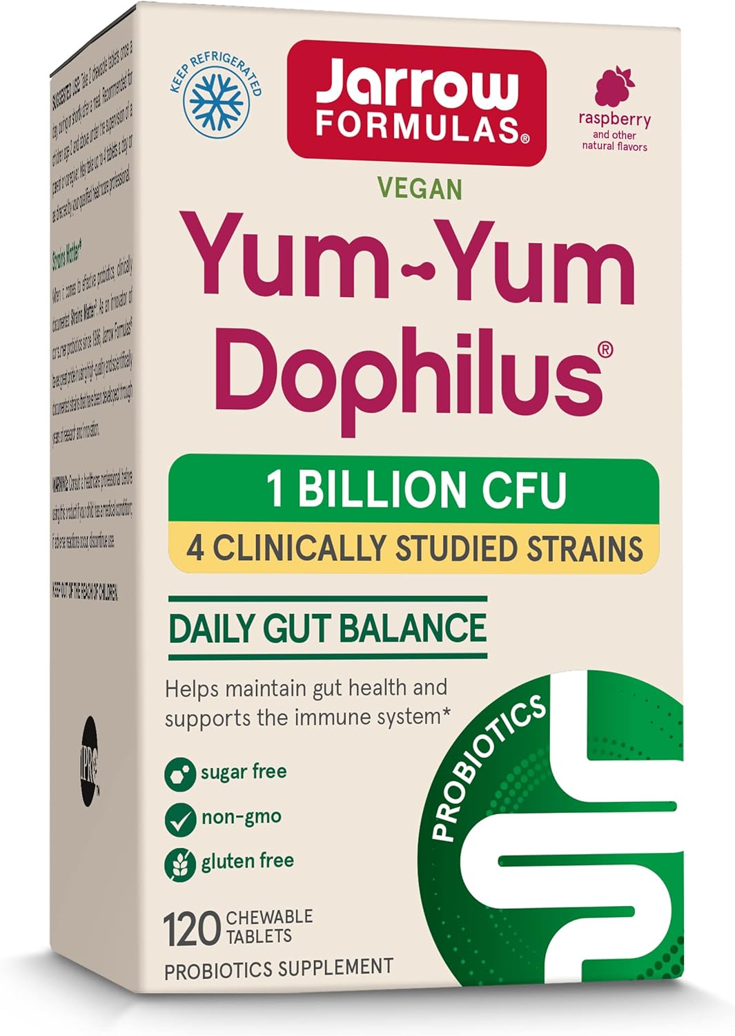 Jarrow Formulas Yum-Yum Dophilus, Natural Raspberry Flavor Probiotics Supplement - 60 Chewable Tablets - Intestinal & Immune Health - for Kids & Adults (Packaging May Vary), Pack of 12